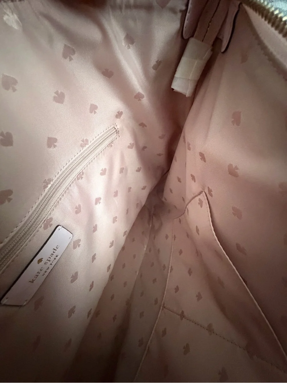 kate spade pale pink leather tote with gold logo